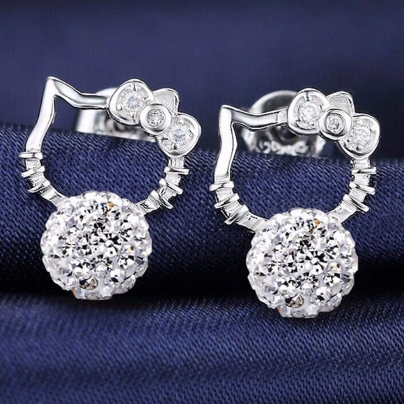 Jewelry - *NEW 925 Sterling Silver Hello Kitty Ball Earrings